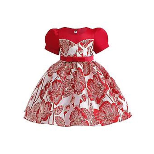 Flickor Barn Kort Puffärm Prinsessa Klänning Blommig Bal Klänning Fest Jul Formella Klänningar (7-8 År)