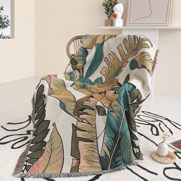 1 Stykke 160x130cm Strikket Plantain Blade Plaid Tæppe Dekoreret