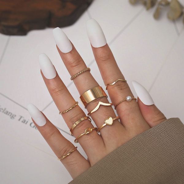 Alloy Åbne Ringe 10 Styk Sæt Personlighed Perle Ringe kærlighed hjerte