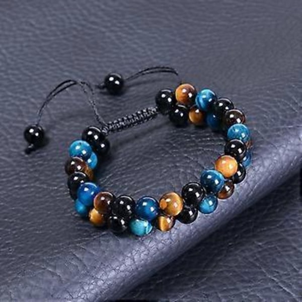 Naturligt Tigeröga Armband 8mm Herr Obsidian Armband Justerbart Dubbelt Lager Pärlarmband