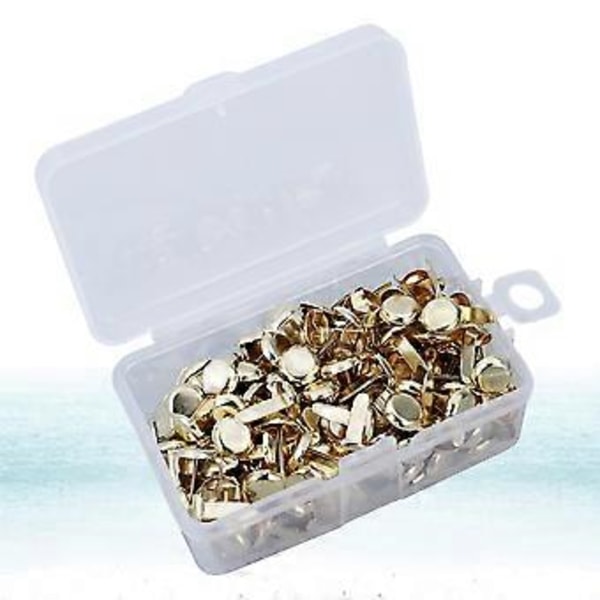 200 stk. Papirfester Elektroplettering Brads Runde Metallbrads med Oppbevaringsboks for Håndverk DIY (Gull)