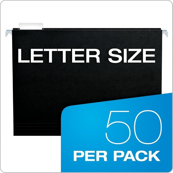 Hanging File Folders Letter Size - 50 Pack Of Black File Folders - 1/5 Cut Tabs - Adjustable Tabs - Bulk File Folders For Filing Cabinet With Tabs - M