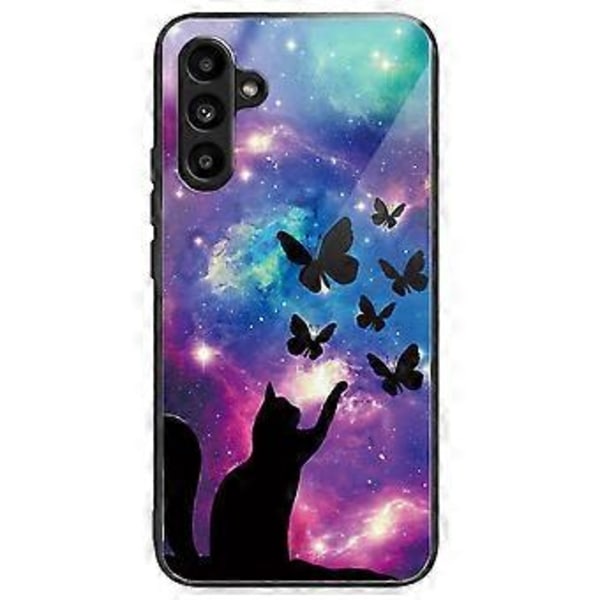 Skal till Samsung Galaxy A15 4G/5G Härdat Glas Telefonskal med Mönsterdesign (Katt och Fjärilar)