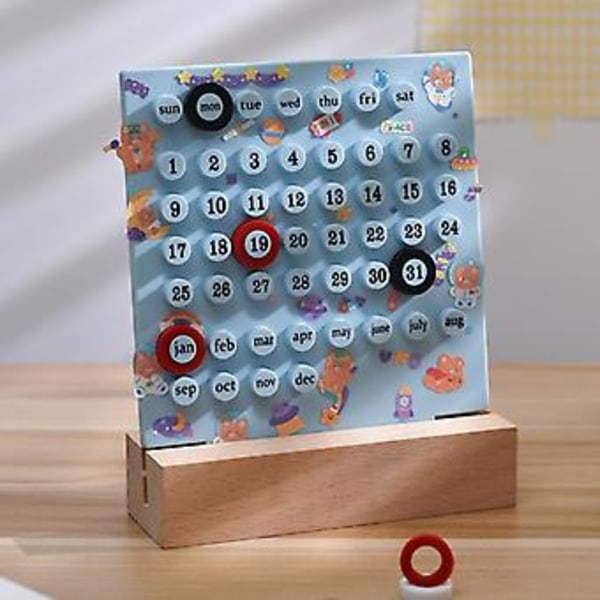 Kreativitets Trærunde Ringe Kalender DIY Personlig Ferrule Kalender Ornament til Hjem Soveværelse (Lyseblå)
