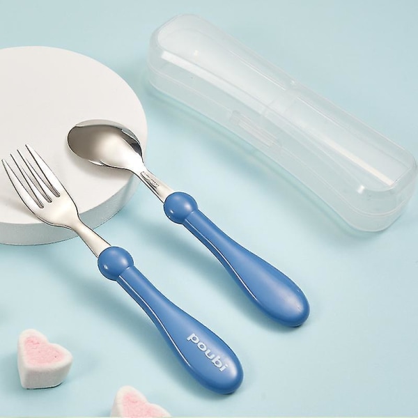 Toddler Utensils Kids Spoon And Fork Set ,stainless Steel Silverware Bpa Free blue