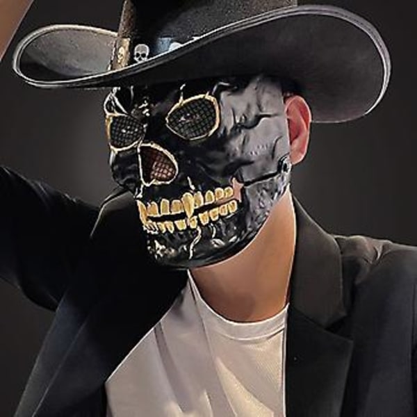 1 stk Halloween Bevægelig Mund Skallemaske Cosplay Gyser Blodig Skelet Morder Djævel Plastik Hjelm Spøgelseshus Fest Kostume (A1)