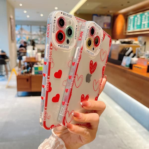 INS Style Kærlighedshjerte Transparent Cover til iPhone 13 Pro Max 6.7 I