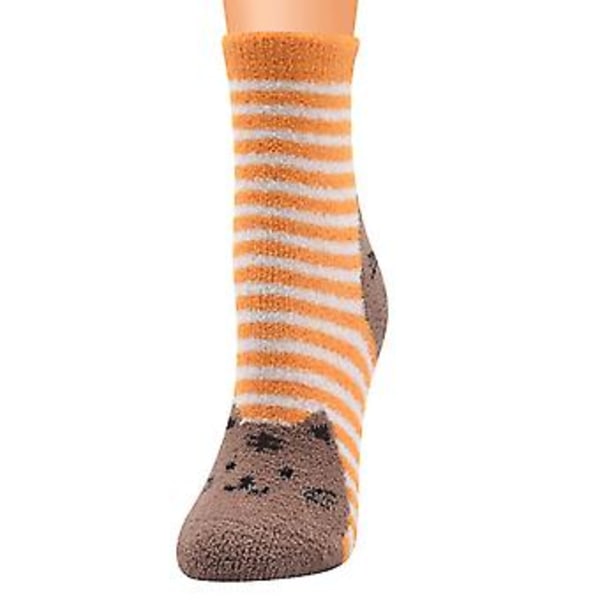 Damskor i korallfleece med katttryck, tjockare, halkfria golvstrumpor, matta ( )