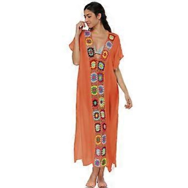 Bohemisk klänning för kvinnor, badkläder, strandklänning, sexig lång strandklänning (flera tillgängliga) (orange)
