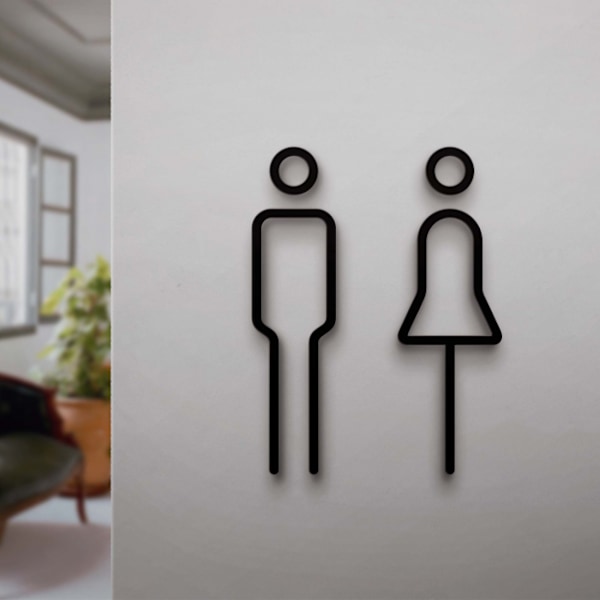 2 stk. sorte toiletskilte - skilt til vaskeromdør - vægmærkat