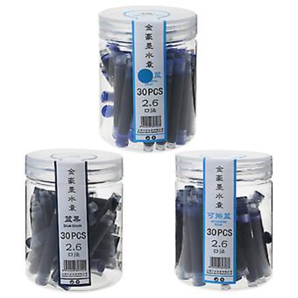 30 stk Jinhao Universal Sort Blå Blækpatroner til Fyldpenne 2,6 mm Efterfyldninger (Sletbar Blå)