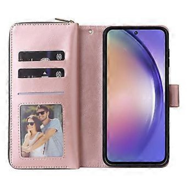 För Samsung Galaxy A55 5G Fodral Kortplatser Dragkedja Läder Telefonskal (Roséguld)