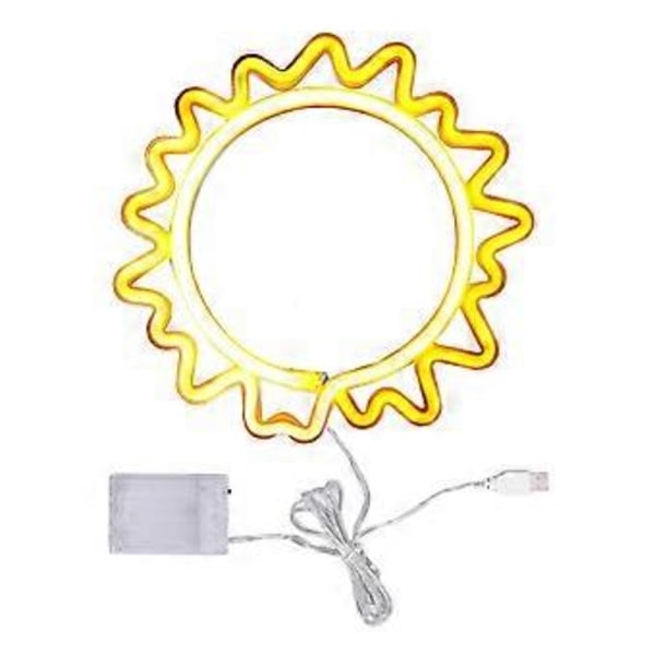 Sol Neonljusskylt USB Uppladdningsbar Batteridriven LED Neon Solros Väggdekorationslampa för Hem Bar Jul