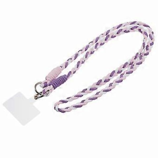A5 Stil 60cm Telefon Crossbody Lanyard Vävd Polyester Axelrem Telefonberlocker med Patch(Lila Rosa)