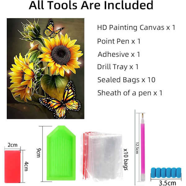 (Gul Sommerfugl) Diamantmaleri Kits til Voksne, 12x16 Tommer DIY Maling efter Tal for Voksne Begyndere, DIY Fuld Boremaskine