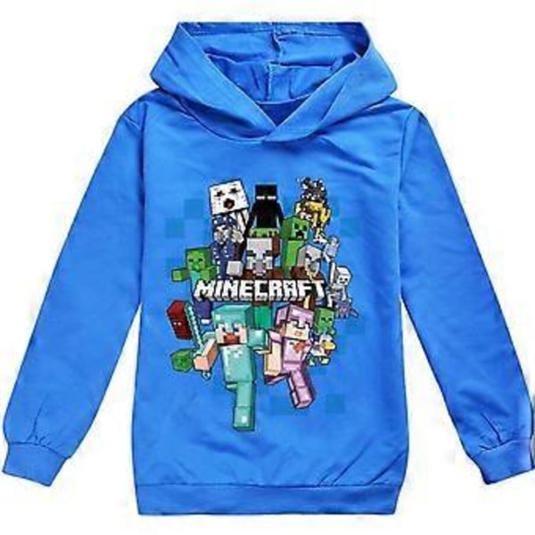 Minecraft Tryckt Hoodie för Barn Pojkar Flickor Casual Långärmad Huvad Tröja 5-12 År (9-10 År Blå)
