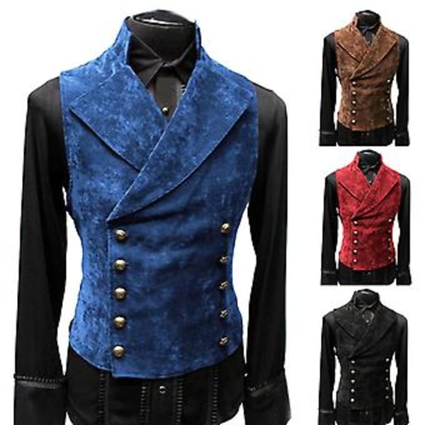 Fianao Casual Väst för Män, Ståuppkrage, Enfärgad, Dubbelknäppt, Slim Fit, Arbetskläder (M Svart)