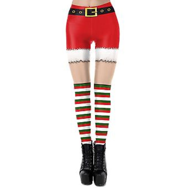 Women's Christmas Xmas 3d Santa Elf Leggings Yoga Fitness Bottoms Pants Trousers(L C)