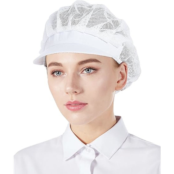3 Pak Mesh Kokkehatte - Hvid, Unisex Køkkenhatte med Mesh, W