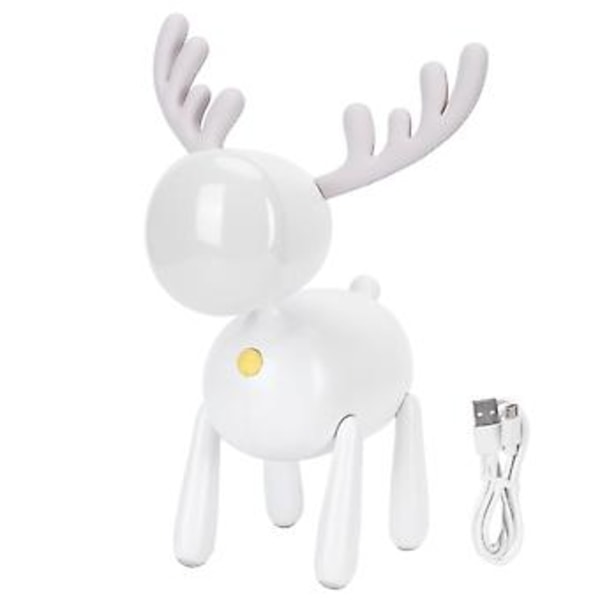 LED Natlampe Tegneserie Hjorteformet Bordlampe 1200mAh USB Opladning Soveværelse Dekoration Hvid
