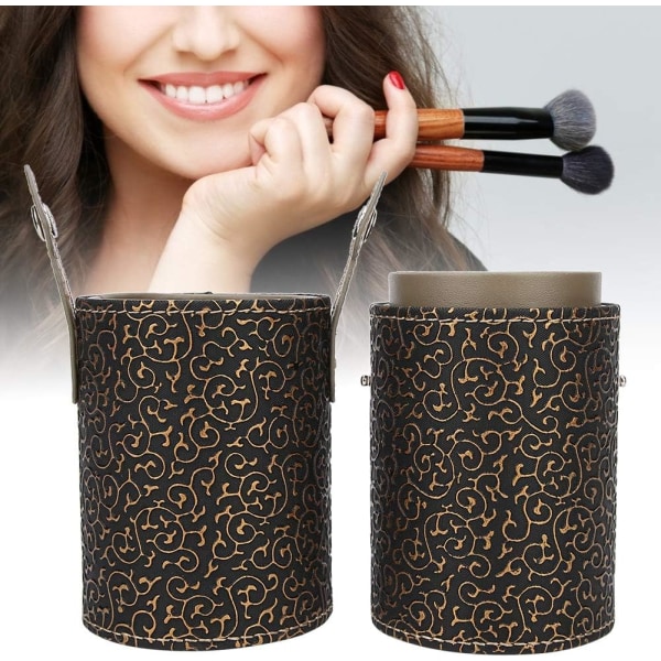 (Bronze) Pu Læder Makeup Penselholder Bærbar Makeup Pensel Cu