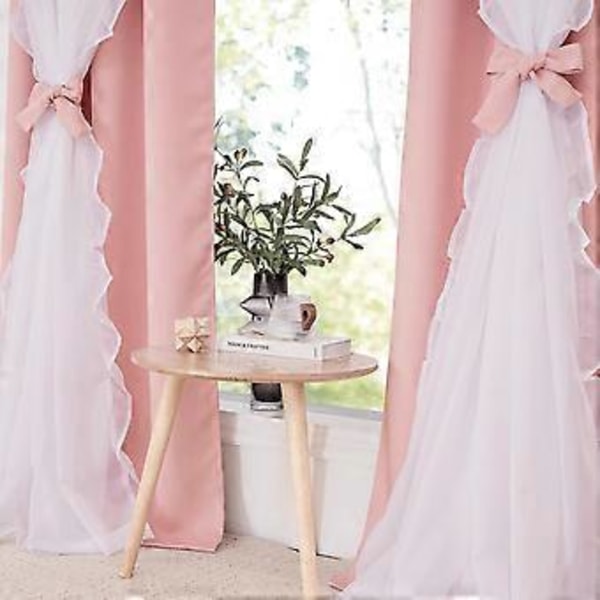 Gardiner til Børn Dobbelt Gardiner Plisserede Gennemsigtige Lysdæmpende Smukke Chic Prinsesse, 132.08 x 213.36 cm, Blush Pink, 2 Stykker