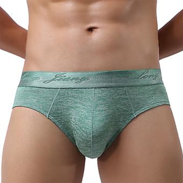 Fianao Longjiang Herrarnas Underkläder Enfärgad U Konvex Underbyxor Tunna Mid Rise Kalsonger för Badrum (XL Grön)