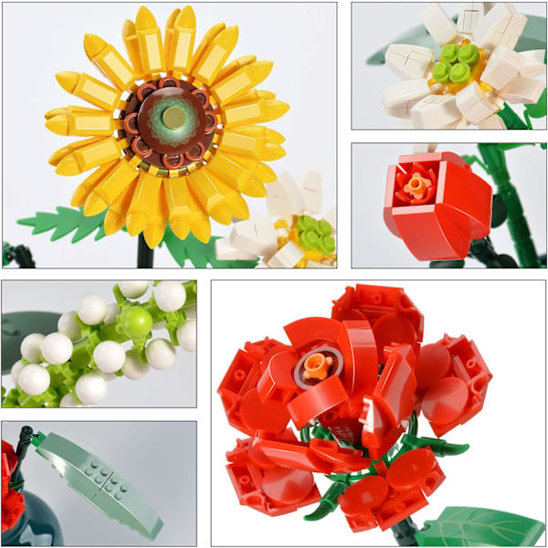 Blomsterbuket 2022, Mini Solsikke Rose Byggeklodssæt til