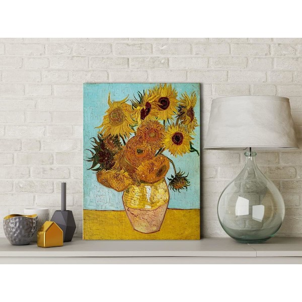 Van Gogh solrosor canvasmålning, vardagsrum sovrum entré hängande målning, inre ram dekorativ målning, 30*40CM
