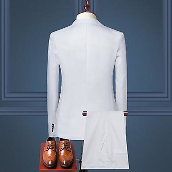 2-delt sæt til mænd - Ensfarvet, forretningsmæssigt, med revers, langærmet, enkeltknappet blazer, slank pasform, midterste talje, lange bukser (M Vinrød)