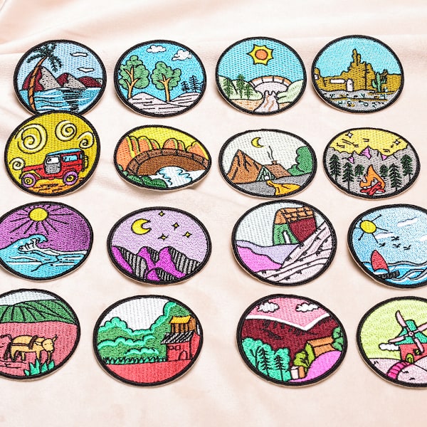 16 runde broderede badges Udendørs dyremærker Tøjtilbehør