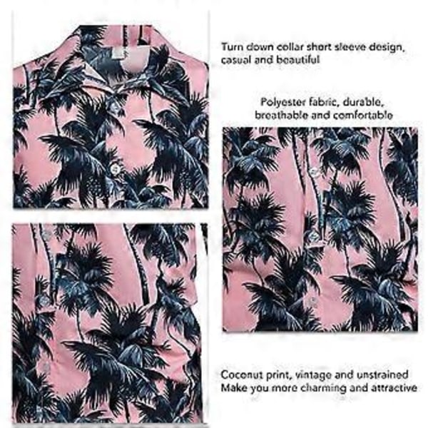 Miesten lyhythihainen hawaiijuttupaita kookospähkinäkuosilla, trooppinen rantapaita, napillinen vintage-kauluspaita (S Pink)