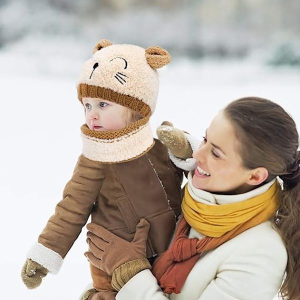 Gul Hatt Barn Beanie Vinter Baby Stickad Hatt och Halsduk Set T