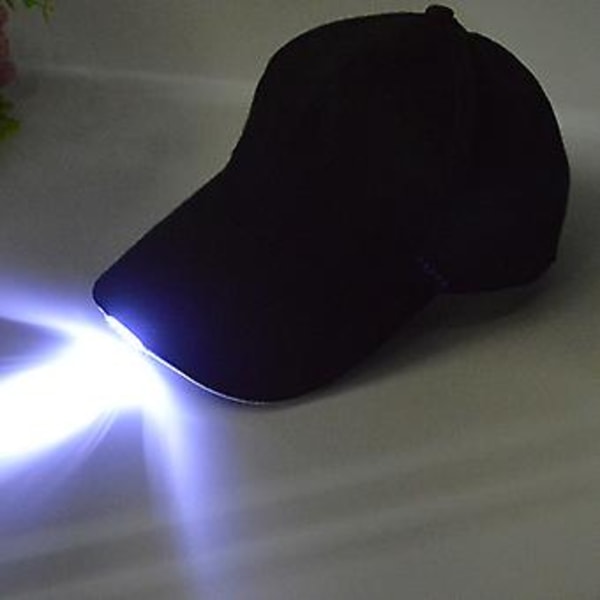 Snapback Baseball Caps for Voksne med LED-hodelykt Utendørs Nattfiske Lommelykt Hatt (Svart)