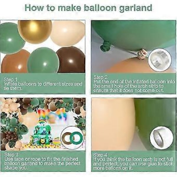 142-dels Ballongirlang Kit i Salviagrön och Brun, Djungel Safari Vildskog Ballongbåge, Olivgrön Guld Kaffe Kakao Ballonger för Födelsedag Bröllop