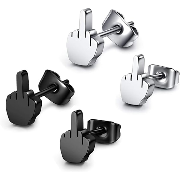 2 par Punk Rustfrit Stål Sølv Sort Midtfinger Stud Øreringe