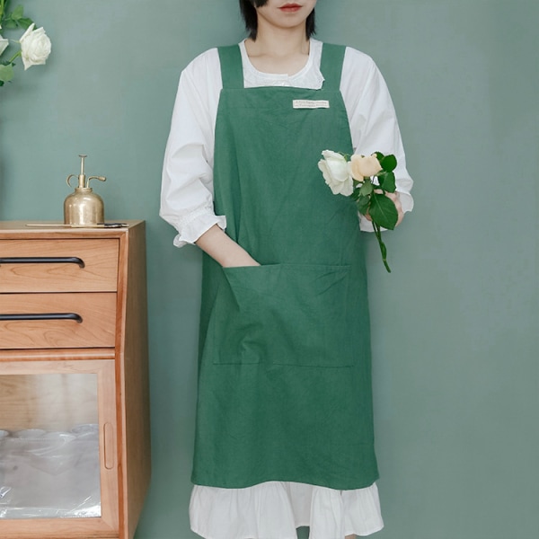 (Gräsgrönt) Bomullsförkläden för kvinnor och män | Cross-back förkläde