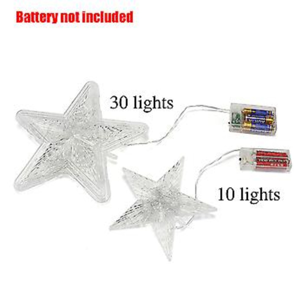 Julgranstopp i 3D med ihålig stjärna, LED-färglada lampor, hänge, juldekorationer för utomhus (varmvit 30 lampor)