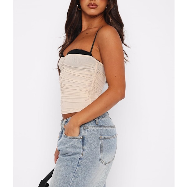 Kvinde Tank Top Spaghetti Stropper Camisoles Ærmeløs Firkantet Hals Cami Top Blonder Crop Tank Top Sommer Y2K Streetwear L Hvid