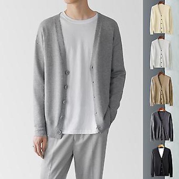 Herrar Cardigan Långärmad V-ringad Slim Fit Enkelknäppt Enfärgad Håll Varmt Stickat Vår Höst Manlig Tröja Stickad Kappa Dagligt Bruk (M Brun)