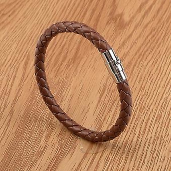 21 cm Dropshipping Ekte Lær Armbånd Menn Rustfritt Stål Flettet Tau Armbånd For Mann Smykker Armbånd Homme (H9641-2)