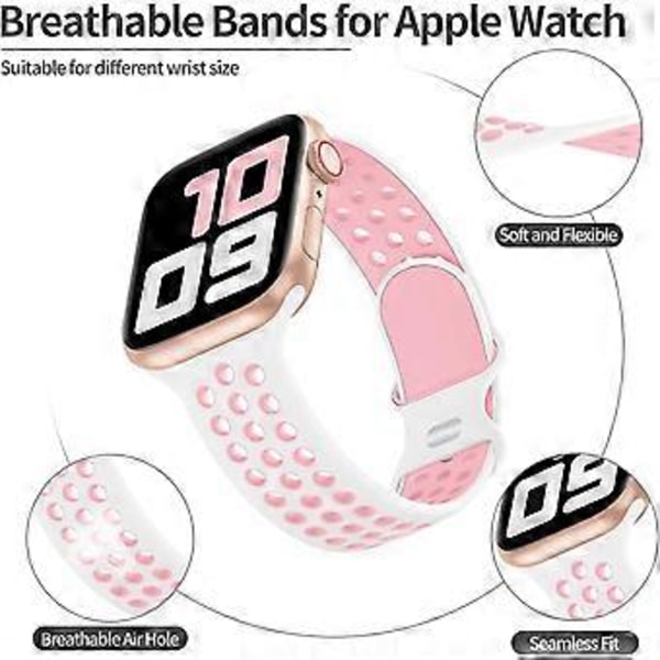Sportbånd Kompatibelt med Apple Watch-bånd 38 mm 40 mm 41 mm, Pustende Myk Silikon Sportutskiftningsreim Kvinner Menn Kompatibelt med iWatch-serie