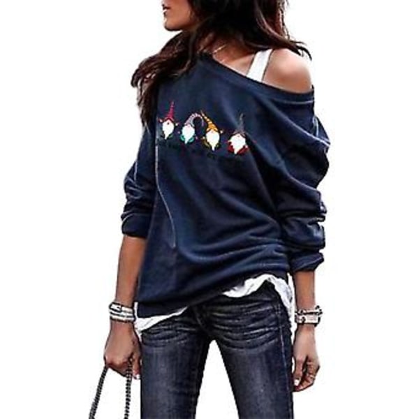 Christmas One Shoulder Tunic Women Long Sleeve T-shirt Xmas Top Blouse L Deep Blue