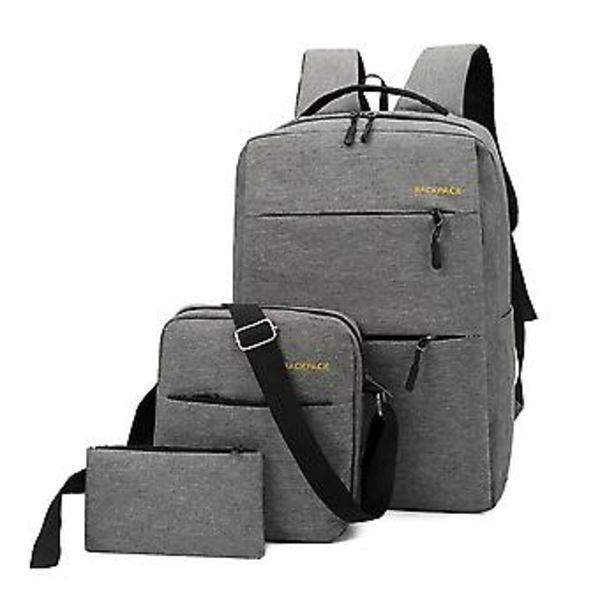 Lätt Resväska för Män, Skolryggsäck, Affärsryggsäck, Axelväska, Liten Fick, 3-pack (Ljusgrå)