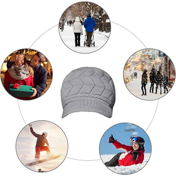 Dame Vinter Beanie Varm Strikket Slouchy Uld Huer Cap med Visor