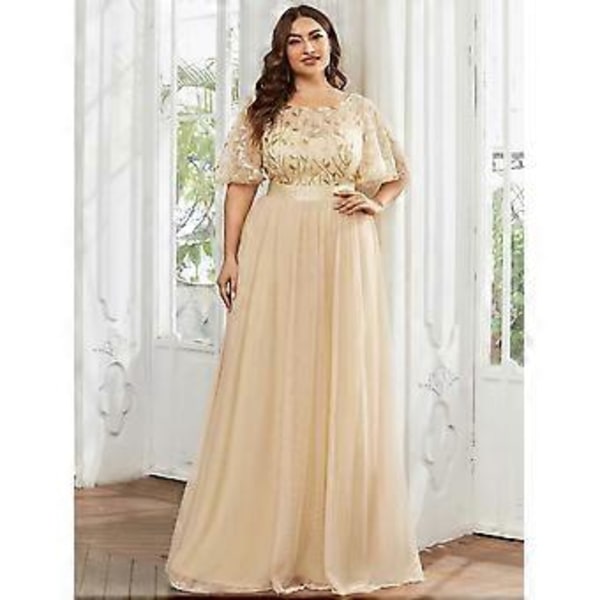 Ever-Pretty Dame Plus Size Sequin Broderi A-Linje Kortærmet Bryllupsgæstekjole (4XL guld)
