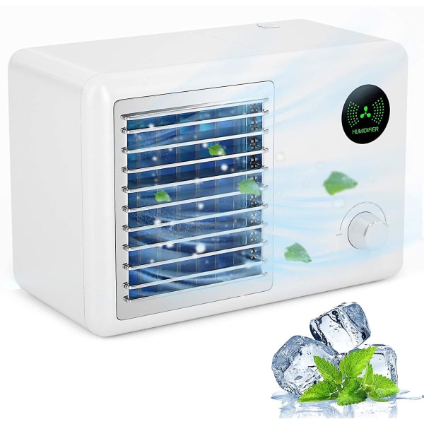 Mini bärbar luftkonditionering 3 i 1 - Bärbar luftfuktare - 3 färger LED och 3 hastigheter luftkonditionering för sovrum