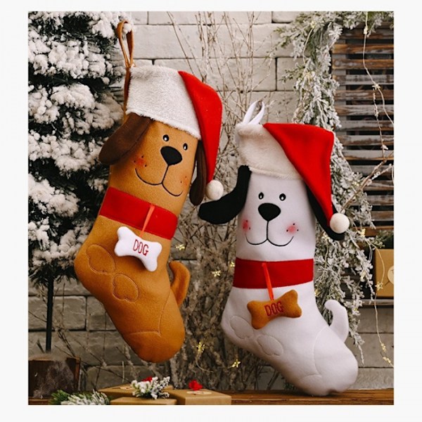 (Vit) Hund Julstrumpa Julstrumpor Julbox Häng