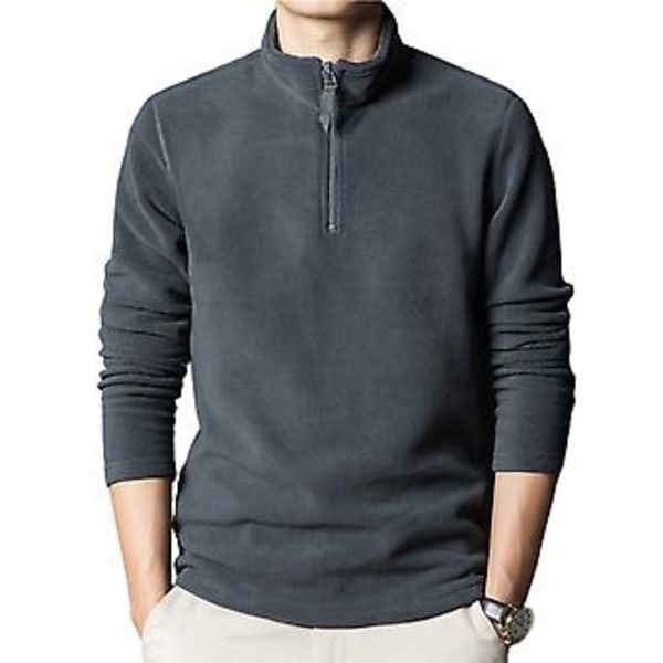 Mænds Sweatshirt Solid Farve Stående Krave Lynlås Halsudskæring Slim Fit Streetwear Efterår Vinter Dobbeltsidet Fleece Undertrøje Mænds Tøj (2XL Grå)