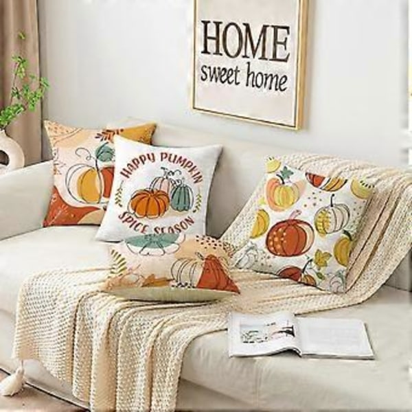 Boho Höst Pumpa Dekorativa Kuddfodral 18 x 18 Tum Set om 4, Boho Abstrakt Pumpa Lönnlöv Thanksgiving Kryddasäsong Farmhouse Dekor